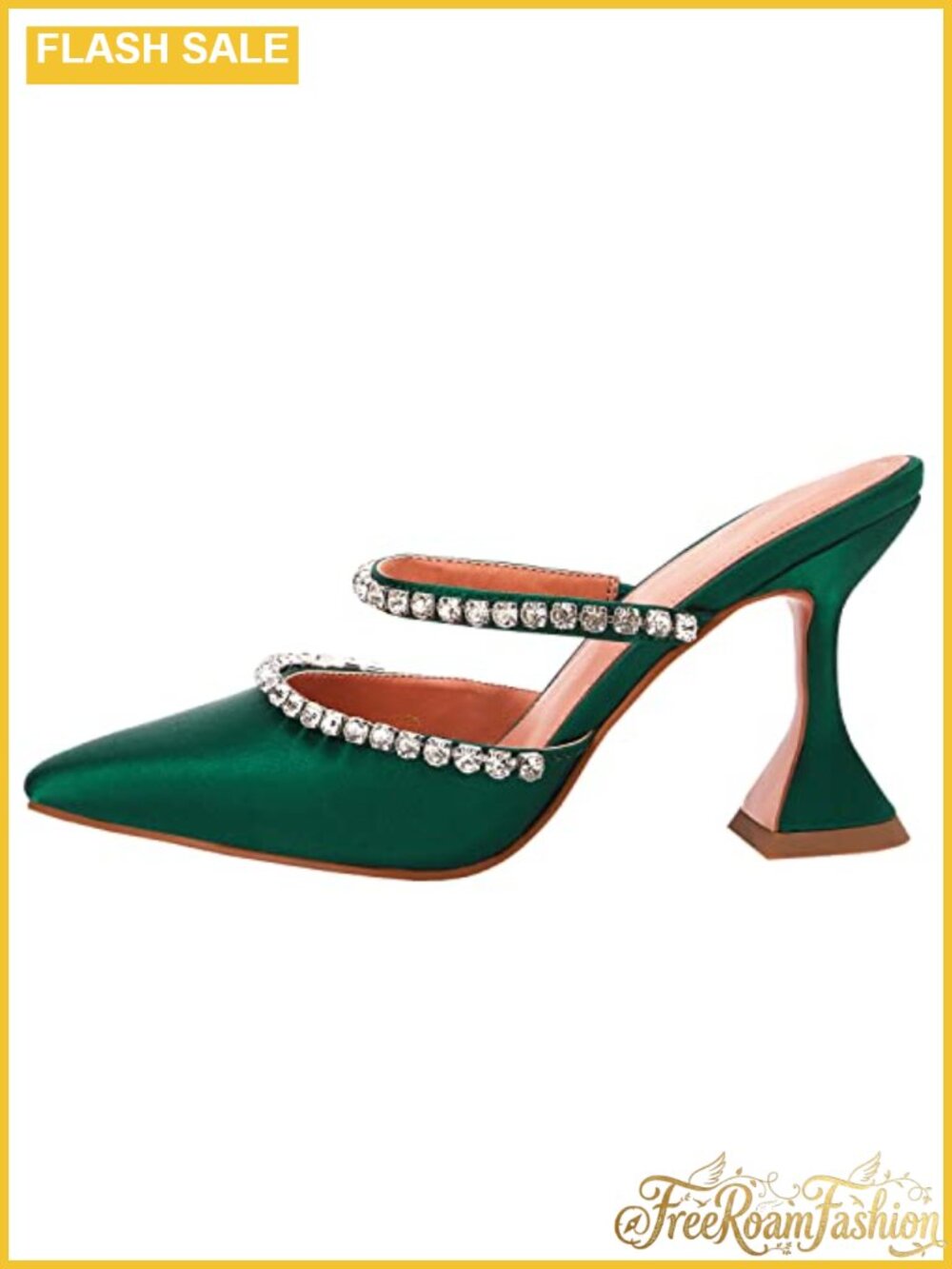 Women's Strappy Crystal Heeled Mules Satin Pointed Toe Formal Party Shoes
